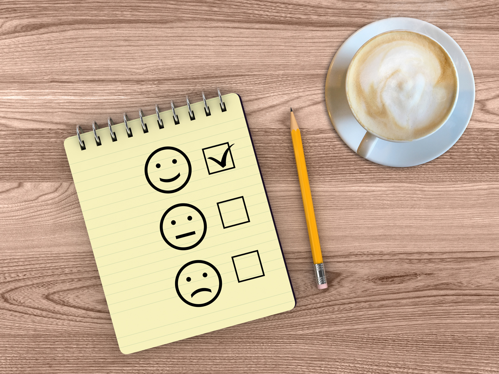 Desk top view customer satisfaction review